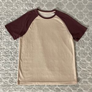 [Size Medium] George Short Sleeve Mesh-Lined Baseball T Shirt - Maroon / Beige